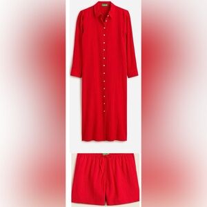 J. Crew Women’s Long beach shirt & shorts in airy gauze-Venetian Red XXL